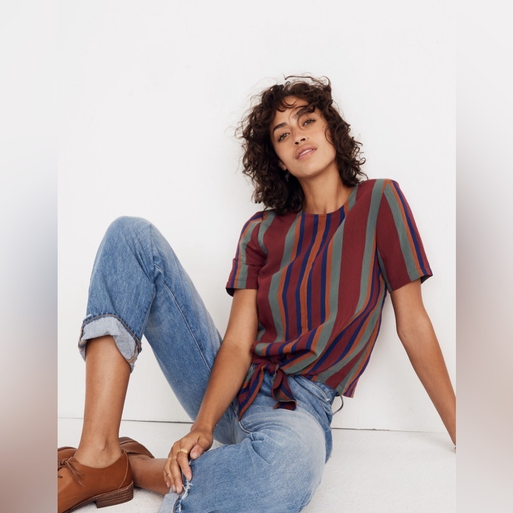 Madewell Button-Back Tie Tee in Rosalinda Stripe Size Small